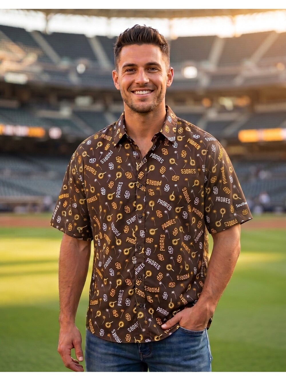 San Diego Padres Men's Large L BDA Hawaiian Shirt Button Up All Over Print SGA